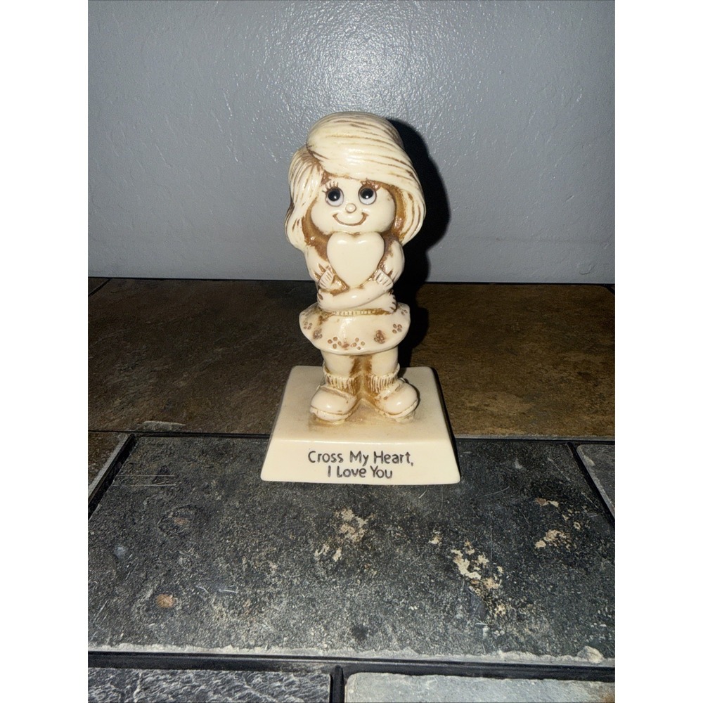 Vintage 1976 Russ Berrie Figure Cross My Heart I Love You